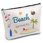 CREATCABIN Beach Survival Kit Canvas Makeup Bags Cosmetic Bag Multi Purpose Pen Case with Metal Zipper Toiletry Travel Bag Case Purse Pouches Portable for Fans Birthday Women Her Gifts 10x7Inch