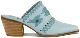 Beast Fashion Women's Woven Block Heel Mules Stacked Block Heels Mules Comfort Pointed Toe Slip on Slides Loafer Shoes, Blue,8.5