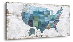 Map of The United States Wall Decor Map Canvas Wall Art for Wall Decoration Wood Background USA Canvas Prints for Bedroom Office Kitchen Home Wall Decor Framed Artwork Ready to Hang24"x48"