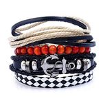 Jewelgenics Multiple Layers Leather and Charms Multi-Strand Bracelet for Men and Boys- Black (Pack of 4)