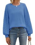 heekpek Women's Jumpers Ladies Loose Jumpers Long Sleeve Tops Crewneck Cable Knit Sweaters Casual Pullover, Blue, S