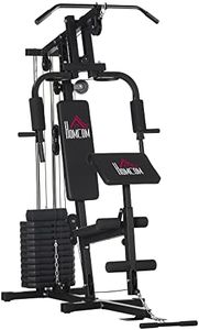 HOMCOM Station de Musculation avec Barre de Traction et Butterfly, poulie et extenseur de Jambes – 12 Poids de 65 kg en Tout – Appareil de Musculation à Domicile
