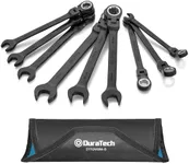 DURATECH Flex-Head Ratcheting Wrench Set, Combination Wrench Sets, 72 Tooth, Metric, 9-Piece, 8, 10, 11, 12, 13, 14, 15, 16, 17mm, Black Electrophoretic Coating, CR-V Steel, with Rolling Pouch
