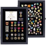 Flybold 19x14 Pin Display Case with UV Protection - Shadow Box for Army Medal Display Case, Badges, Ribbons - Anti-Fade Black Frame with Locking System for Collectibles and Military Patch Display Case