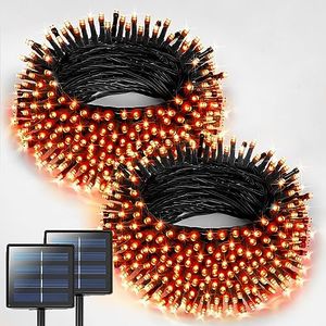 JMEXSUSS 2 Pack Orange Solar Halloween Lights, Total 400 LED 151FT Solar String Lights Outdoor Waterproof, 8 Modes Halloween Lights for Outside Tree Patio Yard Garden Halloween Decorations