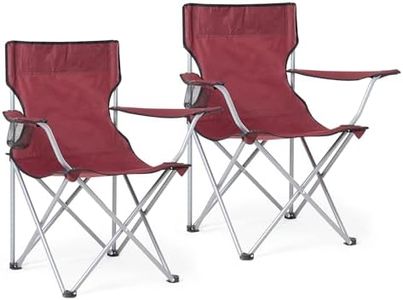 Mondeer Lot de 2 Chaise de Camping, Portable Pliable Chaises de Pêche avec Accoudoir Porte-gobelet pour Jardin Camping Plage Pêche Terrasse, Capacité 100kg, Rouge
