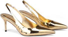 VOLEECE Slingback Heels for Women Patent Leather Stiletto Heel Pumps Pointed Toe Slip On Dress Shoes Gold