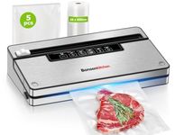 Bonsenkitchen Vacuum Sealer Machine with 5 Modes, Built-in Cutter and Bag Storage, Globefish Technology for Continuous High-Speed Operation, Includes 5 Vacuum Bags and 1 Roll Bag, VS3201
