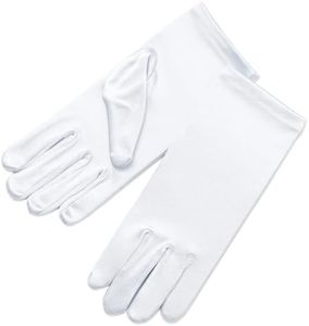 ZaZa Bridal Girl's Fancy Stretch Satin Dress Gloves Wrist Length 2BL-Girl's Size Small (4-7 yrs)/White