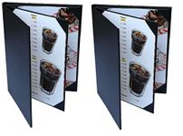 NJ Restaurant Leather Menu Covers Holders 9x12" Inches, 3 panel 4 view folder, Menu Presenters for Restaurants with Photo Album-Style Corners: 2 Pcs Black