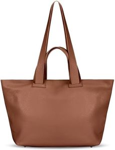 TAKEASY Italian Genuine Pebbled Leather Tote Bag for Women with Zipper & Straps | Large Work Laptop Shoulder Handbag Purse Satchel (Brown)