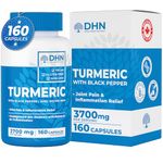 BONUS SIZE 160 Capsules of High Potency Turmeric Curcumin + Black Pepper. 3700mg per serving (1850mg per capsule x2). Natural Anti-Inflammatory, Joint Pain Relief, Antioxidant Rich. Canadian Made, Quality Assured