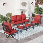 SUNSHINE VALLEY 5 Piece Metal Outdoor Patio Furniture Sets, Patio Conversation Sets 1 3-seater Sofa, 2 Swivel Chairs, 2 Ottomans with 5.75" Thick Cushion, Black All-weather Backyard Furniture Set, Red