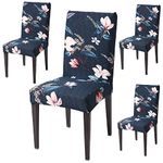 HOKIPO Elastic Stretchable 4 Seat Cover for Chairs Washable Slipcover Protector (AR-4037-D12*4), Polyester Blend