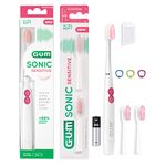 GUM Sonic Sensitive Battery Powered Electric Toothbrush | Highly Portable | Provides Ultra Gentle and Deep Clean | x1 Brush, x2 Replacement Heads, x1 Battery AAA | White