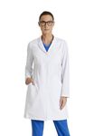 BARCO Grey's Anatomy Scrubs Signature - Penelope Lab Coat for Women, Professional Full-Length 4-Button Long Sleeve 35"- 37", White, S