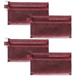 GINOYA Mesh Cosmetic Bags, 4pcs Nylon Makeup Pouches with Double Zippers for Home Office Purse Diaper Bag (Burgundy)