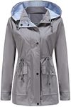 MODFUL Women Long Sleeve Rainproof Jacket Waterproof Windbreaker Hooded Lightweight Windproof Outdoor Coat(Grey,M)