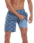 LRD Men's Swim Trunks with Compression Liner 7 Inch Inseam Quick Dry Swim Shorts, Sailfish / Blue, X-Large