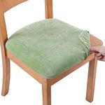 Smiry Velvet Seat Covers for Dining Room Chair Set of 6, Stretch Fit Removable Washable Chair Seat Cushion Protector Slipcovers with Ties, Pea Green