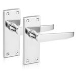 XFORT® Lever Latch Flat Polished Chrome Door Handles, Elegant Door Handle Set for Wooden Doors, Classic Victorian Straight Design, Ideal for All Types of Internal Doors [1 Pair].