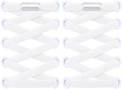 RJ-Sport 2 Paar flache Schnürsenkel ohne Binden - Elastische Schnürsenkel mit Schnellverschluss - Schnellschnürsystem für Einzigartigen Komfort und Starken Halt - mit Metallkapseln (Weiß)