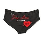 Personalised This Fine Arse Belongs to Women's Pants - Ladies Funny Novelty Joke Slogan Gift Gifts Present Presents Ideas Valentines Day Birthday Christmas Anniversary (Small) Black