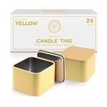 Hearts & Crafts Yellow Square Candle Tins 8 oz with Lids - 24-Pack of Bulk Candle Jars for Making Candles, Arts & Crafts, Storage, Gifts, and More - Empty Candle Jars with Lids