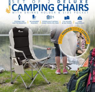 SUNMER Padded Camping Chairs Set of 2 – Foldable Outdoor Seats
