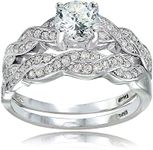 Sterling Silver Cubic Zirconia Round-Cut Twisted Wedding & Engagement Bridal Wedding Ring Set, Size 8