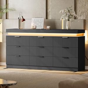 Xixini 63" Wide Dresser for Bedroom with 9 Drawer & Charging Station, Black
