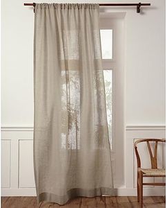 Solino Home European Flax Linen Sheer Curtain 144 Inches Long, 100% Pure Linen Natural 52 x 144 Inch Long Light Filtering Rod Pocket Window Curtains Panel for Living Room, Bedroom - 1 Panel