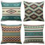 Emvency Set of 4 Brown Turquoise South Western Ethnic Throw Pillow Covers Tribal Native Seamless Pattern Decorative Pillow Cases Home Decor Standard Square 20x20 Inches Pillowcases