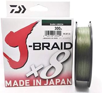 Daiwa J- Braid x8 – Fishing Line Braided Round, Dark Green, 0.18 mm, 12.0 kg/26.5Lbs, 300 m