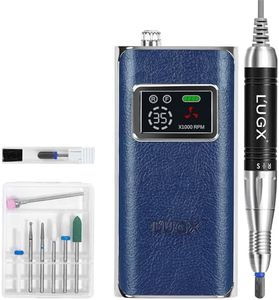 L'UGX Professional Nail Drill, 35000RPM Rechargeable Nail Efile, Portable Electric Nail File Machine for Acrylic, Gel Nails, Manicure Pedicure for Home Salon Use (Klein Blue)