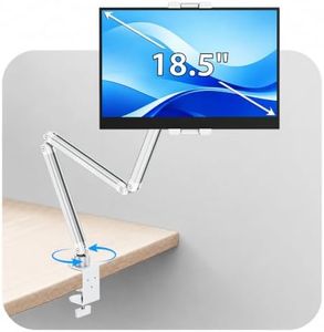 Urmust Portable Monitor Stand 15.6", iPad Stand for Desk, Portable Monitor Holder up to 18.5" Adjustable Desktop Tablet Arm Mount, iPad Holder for Desk, for 4.7"-12.9" i Pad Pro/Air/Mini Silver