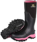 D DRYCODE Rubber Boots for Women with Steel Shank, 6mm Neoprene Warm Waterproof Rain Boots, Outdoor Mud Work Hunting Boots, Pink, Size 5-11, Pink, 6