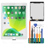 For Ipad 6 Air 2 A1566 A1567 LCD Screen Replacement Digitizer Glass Assembly Kits,Free tempered film,glue and tools (White)