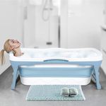 nawoefii Portable Bathtub, 58/56/50/46 Inch Collapsible Bathtub, Freestanding Foldable Bathtub for Adults, Folding Tub for Shower, Hot Bath, Ice Bath Blue-A-140cm