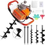 PRIJESSE 72cc Post Hole Digger 2-Stroke Petrol Gas Powered Earth Digger with 2 Extension Rods + 3 Auger Drill Bits (4" 8" & 12") for Farm Garden Plant