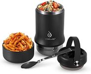 Ideus 20 oz Insulated Food Jar, Stainless Steel Vacuum Thermal Lunch Box Soup Thermoses with Folding Spoon, Leakproof Food Container for School Office Picnic Travel Camping, Black