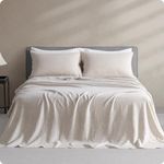 DAPU Pure Linen Sheets Set, 100% French Linen from Normandy, Breathable and Durable for Hot Sleepers, 4 Pcs Set - 1 Flat Sheet, 1 Fitted Sheet, 2 Pillowcases (Natural Linen, King)
