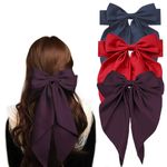 RedChimes Korean Large Hair Silky Satin Bow Clips with Strong Metal Barrettes Clip Ribbon Scarf Clips For Women and Girls Large Vintage Bowknot Hair Accessories Multicolor (Pack of 3 Style 5, Large)