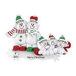 Personalized Family Ornament 2023 - Christmas Family of 5 Ornament 2023 - Snowman Family Ornament Family of 5 Sledding Ornament Snowman Ornaments Sled Ornaments - Free Customization