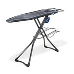 Minky Homecare Ergo Plus Prozone Ironing Board Made in UK Freestanding Full Size Iron Table with Heat Reflective Cover, Thick Felt Underlay and Large 48" x 15" Ironing Surface (Gunmetal and Blue)