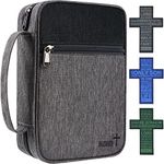 Bible Cover Case for Men, Scripture Study Carrying Book Cover Church Bag with 3 Cross Bookmarks Protective with Handle, Zipper Pockets for Men, Fits Standard Size Bible 9.6"x7.5"x2.5", Gray Blessed