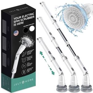 JULY HOME Electric Spin Scrubber with Adjustable Extension Shower Scrubber Brush, Cordless Automatic Power Scrubber for Shower, Cleaner for Tile, Floor, Long Handle & 3 Brush (Packaging May Vary)