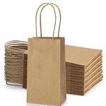 BagDream 100 Pack 3.5x2.4x6.7 Inches Mini Gift Bags Party Favor Bags Small Brown Gift Bags with Handles Bulk Kraft Paper Bags Recyclable Paper Sacks