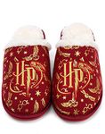 Harry Potter Slippers For Girls | Kids Fluffy House Shoes Merchandise Gifts For Her | Magical Red Gold Hedwig Glasses Stars Slip On Loafers 3 UK