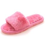 Women's Fuzzy Fluffy Furry Fur Slippers Flip Flop Open Toe Cozy House Memory Foam Sandals Slides Soft Flat Comfy Anti-Slip Spa Indoor Outdoor Slip on, 02/Pink, 6-7